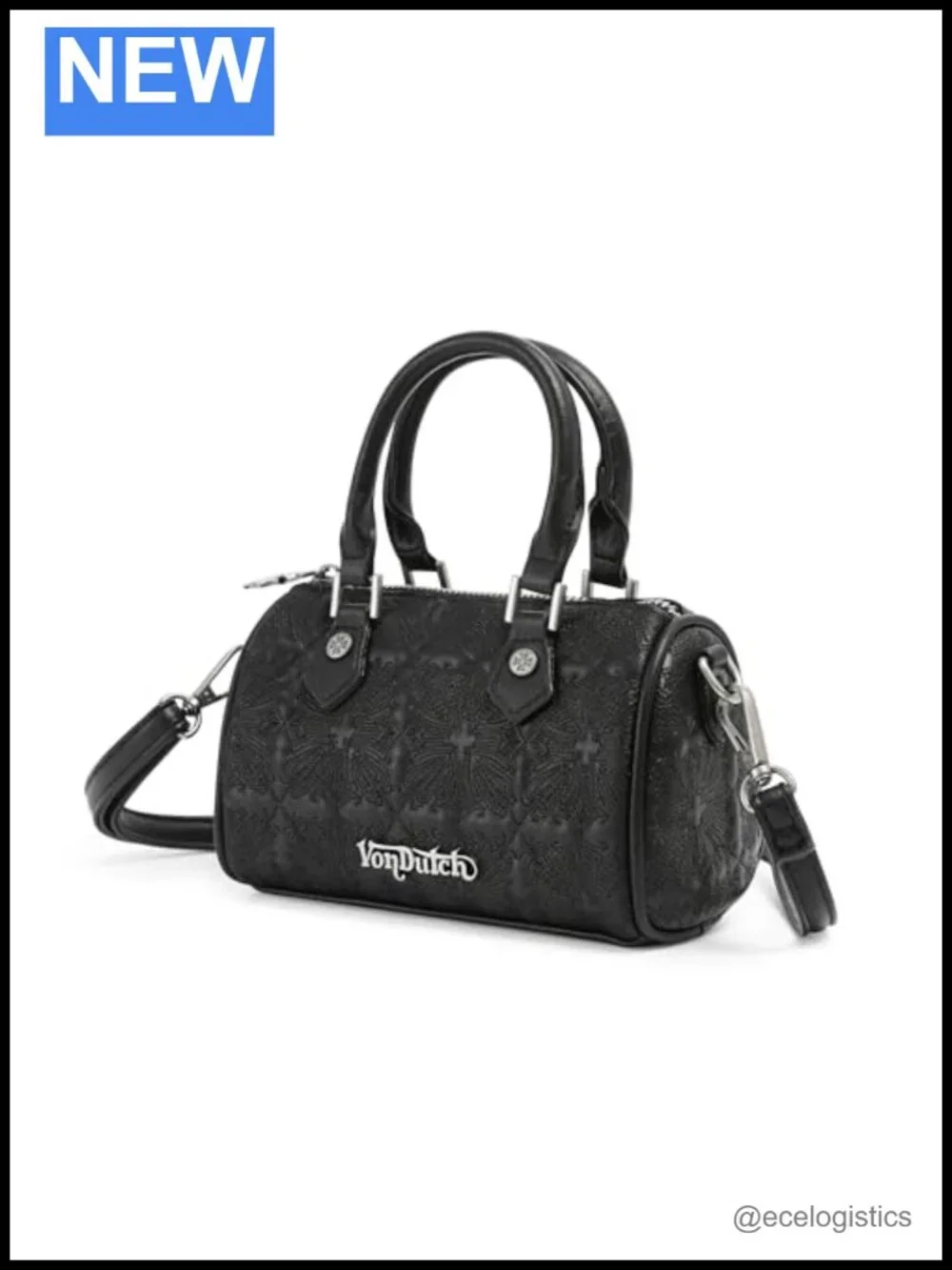 Von Dutch Faux Leather Bowler Shoulder Bag with Adjustable Strap